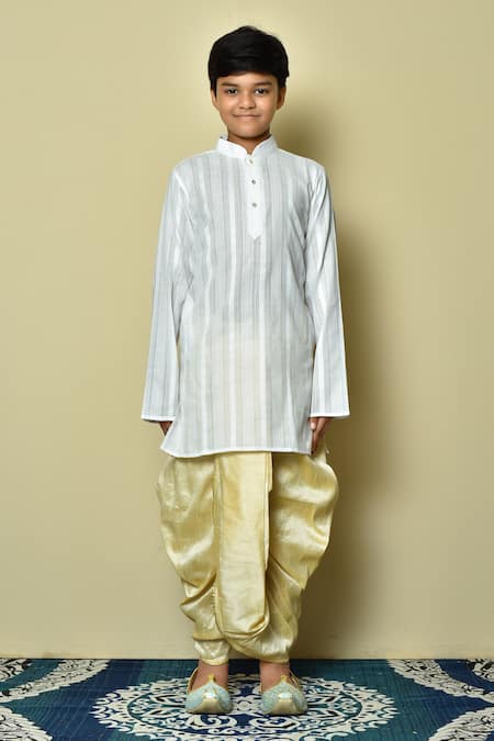 Buy_Petite Pomme_White Cotton Stripe Pattern Kurta And Dhoti Set _Online_at_Aza_Fashions