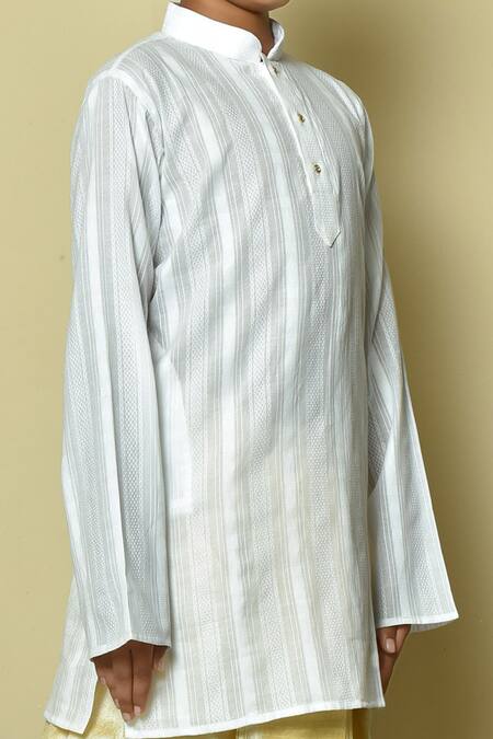 Petite Pomme_White Cotton Stripe Pattern Kurta And Dhoti Set _at_Aza_Fashions