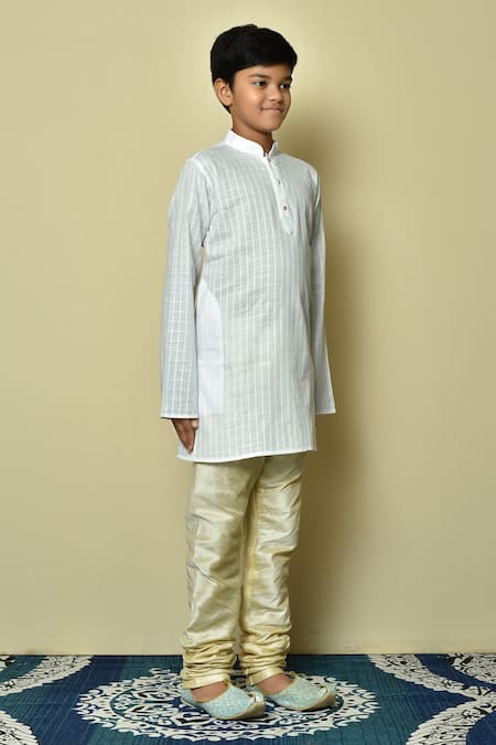 Buy_Petite Pomme_White Cotton Checkered Kurta And Beige Churidar Set 