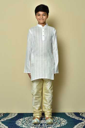 Petite Pomme_White Cotton Striped Kurta _Online_at_Aza_Fashions