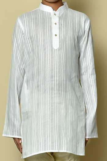 Buy Petite Pomme White Cotton Striped Kurta Online at Aza Fashions Buy_Petite Pomme_White Cotton Striped Kurta _Online_at_Aza_Fashions