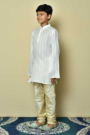 Shop_Petite Pomme_White Cotton Striped Kurta _Online_at_Aza_Fashions