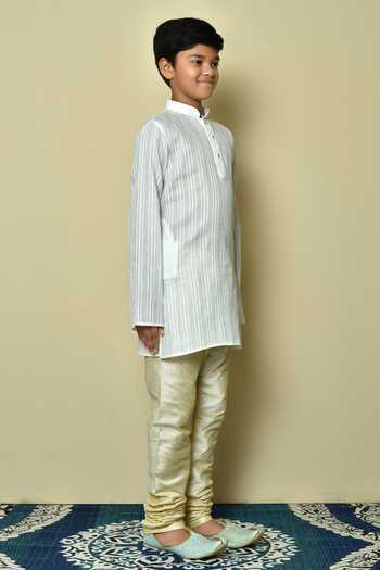 Petite Pomme_White Cotton Striped Kurta _at_Aza_Fashions