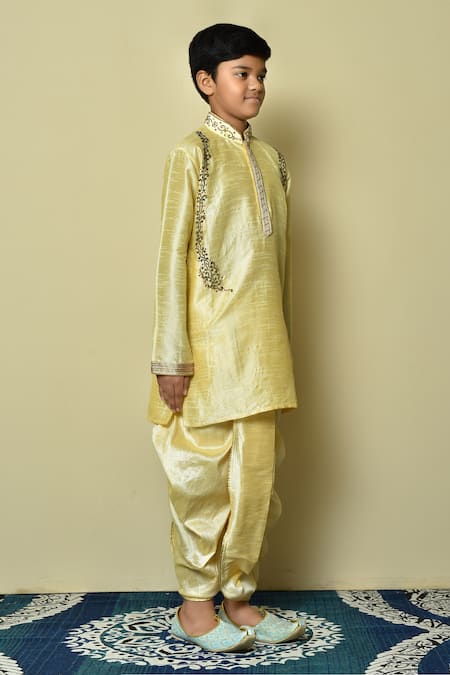 Buy_Petite Pomme_Beige , Chanderi Beads, Stones Placement Work Kurta And Dhoti Pant Set 