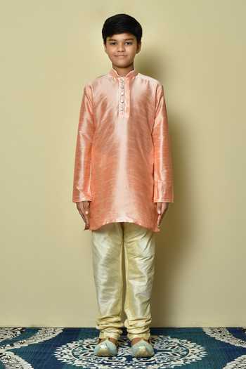 Petite Pomme_Pink Silk Plain Full Sleeve Kurta _Online_at_Aza_Fashions