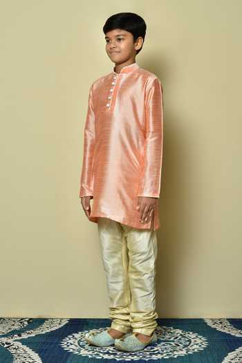 Buy_Petite Pomme_Pink Silk Plain Full Sleeve Kurta _Online_at_Aza_Fashions