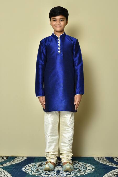 Buy_Petite Pomme_Blue Silk Full Sleeve Kurta _Online_at_Aza_Fashions