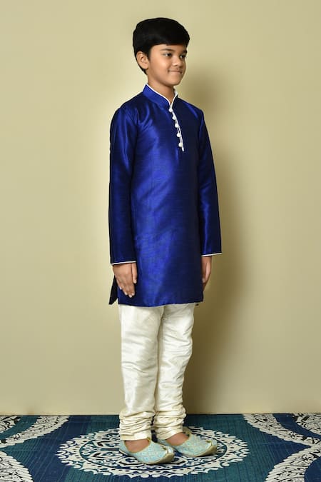 Petite Pomme_Blue Silk Full Sleeve Kurta _at_Aza_Fashions