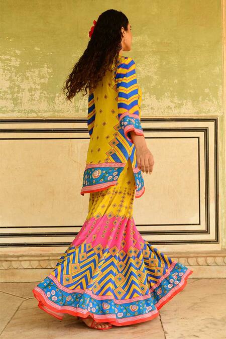 Buy_Swati Vijaivargie_Multi Color Silk Embroidery Round Neck Laila Kurta Sharara Set _Online_at_Aza_Fashions