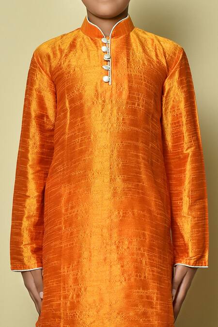 Petite Pomme_Yellow Silk Kurta And Beige Pleated Dhoti Pant Set _at_Aza_Fashions