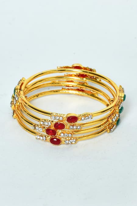 Buy_Nazaakat By Samara Singh_Multi Color Stones Studded Bangles - Set Of 4_Online_at_Aza_Fashions