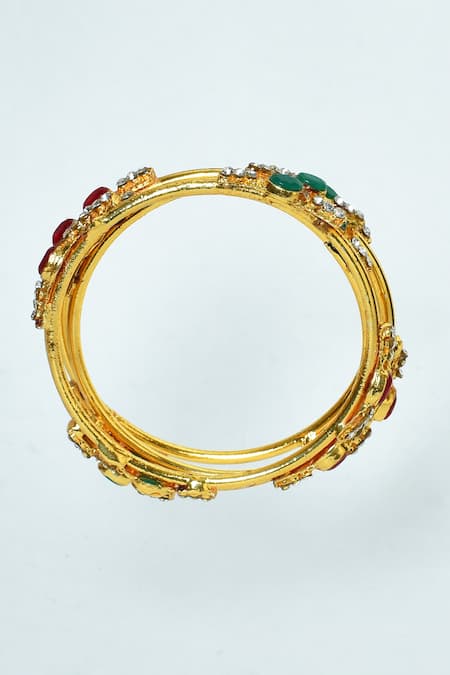 Nazaakat By Samara Singh_Multi Color Stones Studded Bangles - Set Of 4_at_Aza_Fashions