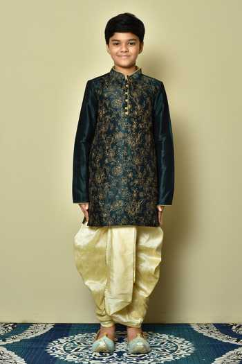 Buy_Petite Pomme_Green Silk Embroidery Floral Kurta Dhoti Pant Set _Online_at_Aza_Fashions