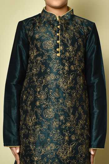 Petite Pomme_Green Silk Embroidery Floral Kurta Dhoti Pant Set _at_Aza_Fashions