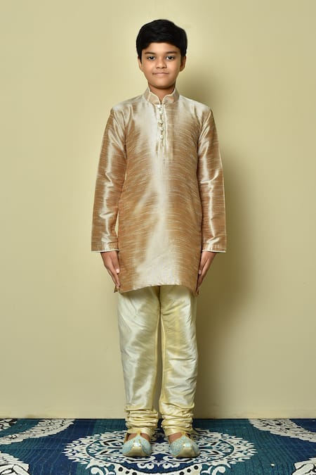 Petite Pomme_Brown Silk Full Sleeve Kurta _Online_at_Aza_Fashions