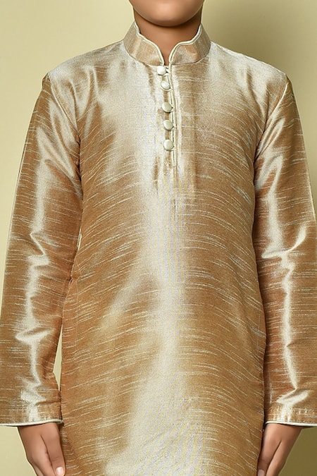 Petite Pomme_Brown Silk Full Sleeve Kurta _at_Aza_Fashions