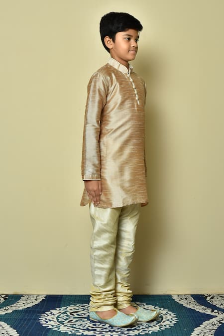 Shop_Petite Pomme_Brown Silk Full Sleeve Kurta _Online_at_Aza_Fashions