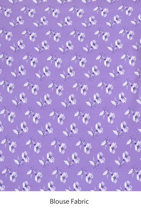 Samyukta Singhania_Purple Satin, Crepe Floral Print Saree With Running Blouse_Online_at_Aza_Fashions