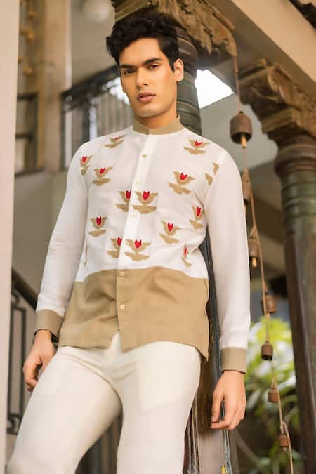 Buy Vaani Beswal Off White , Satin Applique Aalam Embroidered Shirt Online at Aza Fashions Buy_Vaani Beswal_Off White , Satin Applique Aalam Embroidered Shirt _Online_at_Aza_Fashions