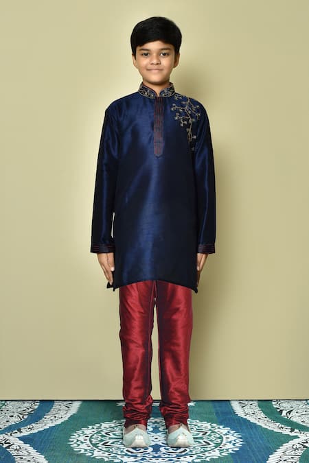 Buy Petite Pomme Blue Silk Beads, Sequins Placement Embroidered Kurta Set Online at Aza Fashions Buy_Petite Pomme_Blue Silk Beads, Sequins Placement Embroidered Kurta Set _Online_at_Aza_Fashions