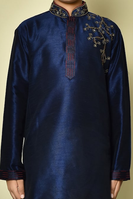 Petite Pomme Blue Silk Beads, Sequins Placement Embroidered Kurta Set at Aza Fashions Petite Pomme_Blue Silk Beads, Sequins Placement Embroidered Kurta Set _at_Aza_Fashions