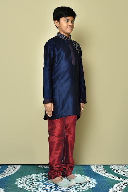Shop Petite Pomme Blue Silk Beads, Sequins Placement Embroidered Kurta Set Online at Aza Fashions Shop_Petite Pomme_Blue Silk Beads, Sequins Placement Embroidered Kurta Set _Online_at_Aza_Fashions