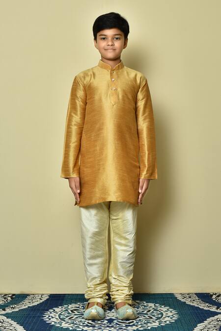 Petite Pomme Brown Silk Solid Half Button Placket Kurta Online at Aza Fashions Petite Pomme_Brown Silk Solid Half Button Placket Kurta _Online_at_Aza_Fashions