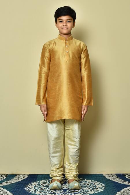 Buy_Petite Pomme_Brown Silk Solid Kurta Set _Online_at_Aza_Fashions