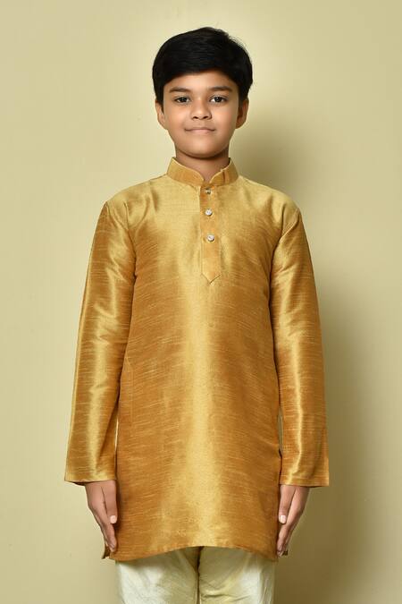 Petite Pomme_Brown Silk Solid Kurta Set _at_Aza_Fashions