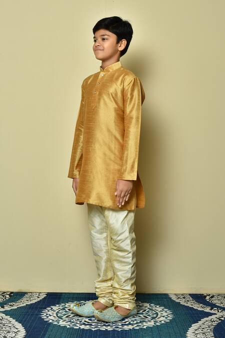 Buy Petite Pomme Brown Silk Solid Half Button Placket Kurta Online at Aza Fashions Buy_Petite Pomme_Brown Silk Solid Half Button Placket Kurta _Online_at_Aza_Fashions