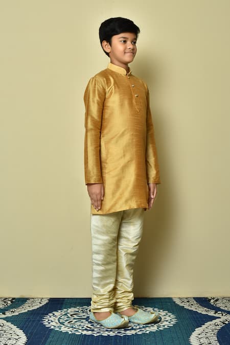 Shop Petite Pomme Brown Silk Solid Half Button Placket Kurta Online at Aza Fashions Shop_Petite Pomme_Brown Silk Solid Half Button Placket Kurta _Online_at_Aza_Fashions