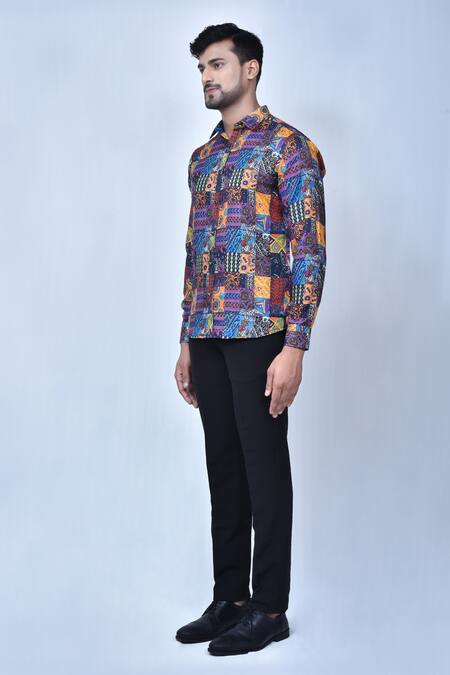 Buy Aryavir Malhotra Multi Color Cotton Abstract Print Shirt Online at Aza Fashions Buy_Aryavir Malhotra_Multi Color Cotton Abstract Print Shirt _Online_at_Aza_Fashions