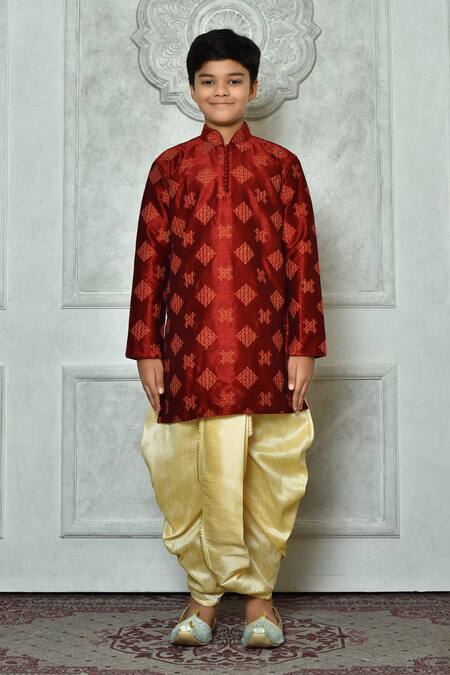 Buy_Petite Pomme_Red Silk Diamond Embroidered Kurta And Dhoti Set _Online_at_Aza_Fashions