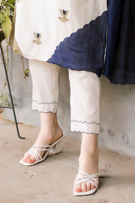 Vaani Beswal Ivory Chanderi Embroidery Round Neck Applique Kurta And Pant Set at Aza Fashions Vaani Beswal_Ivory Chanderi Embroidery Round Neck Applique Kurta And Pant Set _at_Aza_Fashions