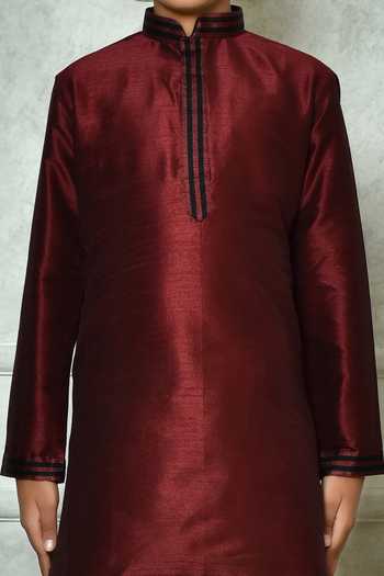 Petite Pomme_Maroon Silk Embroidery Long Sleeved Kurta _Online_at_Aza_Fashions