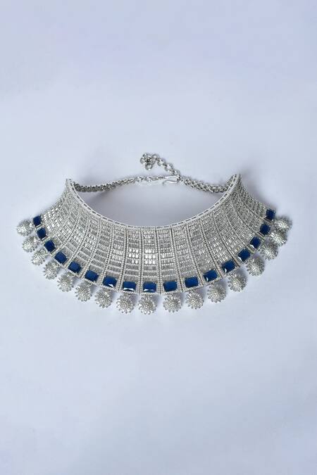 Buy_Kohar By Kanika_Blue Stone And Faux Diamond Encrusted Choker Set_Online_at_Aza_Fashions