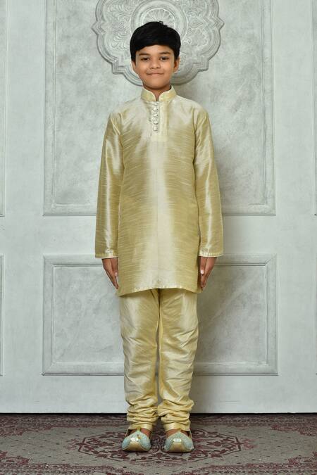 Petite Pomme Beige Silk Mandarin Collar Straight Kurta Online at Aza Fashions Petite Pomme_Beige Silk Mandarin Collar Straight Kurta _Online_at_Aza_Fashions