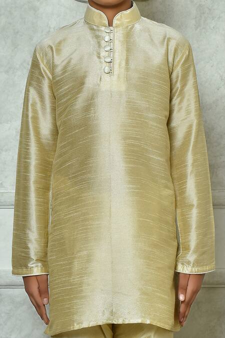 Petite Pomme Beige Silk Mandarin Collar Straight Kurta at Aza Fashions Petite Pomme_Beige Silk Mandarin Collar Straight Kurta _at_Aza_Fashions