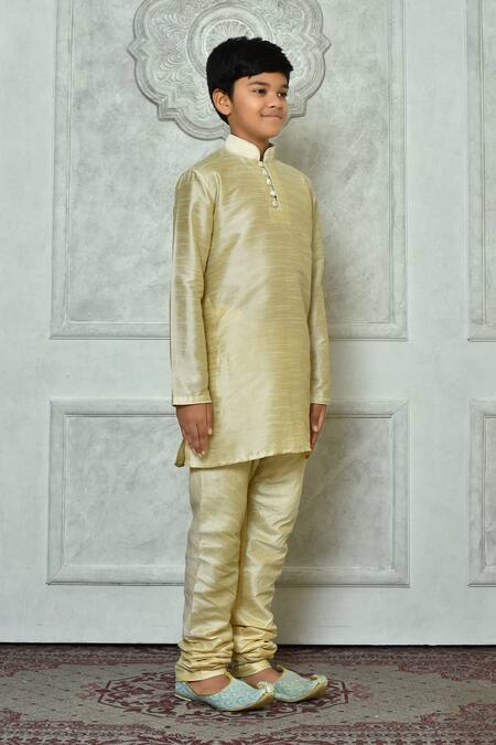 Shop Petite Pomme Beige Silk Mandarin Collar Straight Kurta Online at Aza Fashions Shop_Petite Pomme_Beige Silk Mandarin Collar Straight Kurta _Online_at_Aza_Fashions