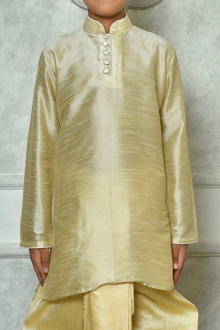 Shop_Petite Pomme_Beige Silk Full Sleeve Kurta And Dhoti Pant Set _Online_at_Aza_Fashions