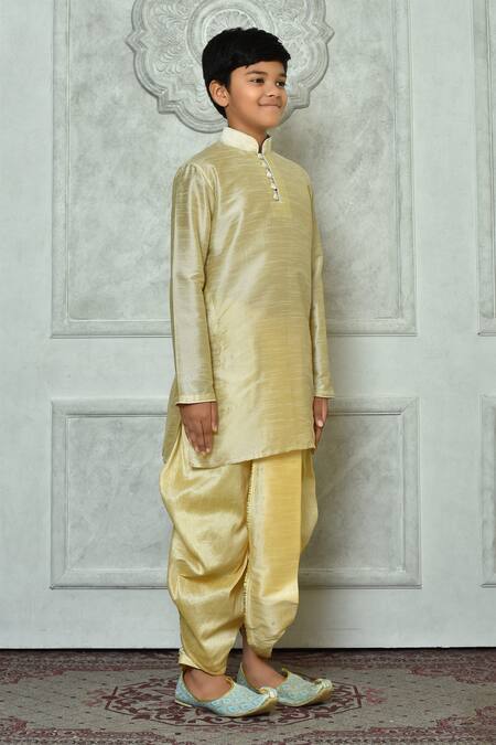 Petite Pomme_Beige Silk Full Sleeve Kurta And Dhoti Pant Set _at_Aza_Fashions