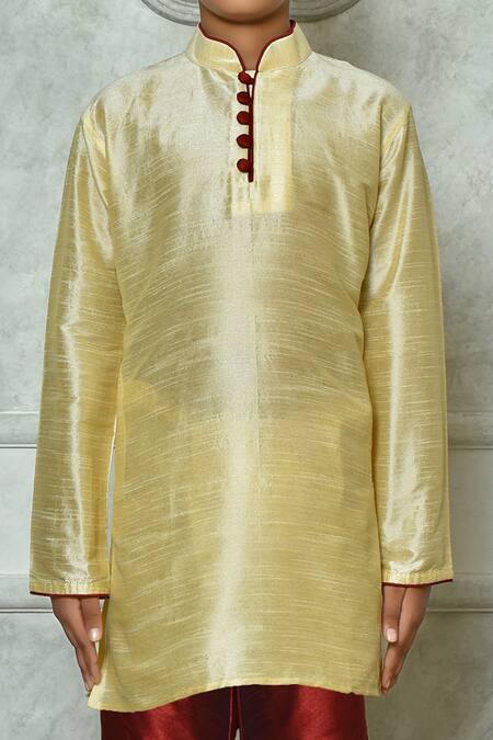 Buy Petite Pomme Beige Silk Straight Mandarin Collar Kurta Online at Aza Fashions Buy_Petite Pomme_Beige Silk Straight Mandarin Collar Kurta _Online_at_Aza_Fashions
