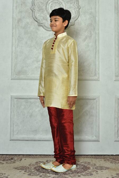 Shop Petite Pomme Beige Silk Straight Mandarin Collar Kurta Online at Aza Fashions Shop_Petite Pomme_Beige Silk Straight Mandarin Collar Kurta _Online_at_Aza_Fashions