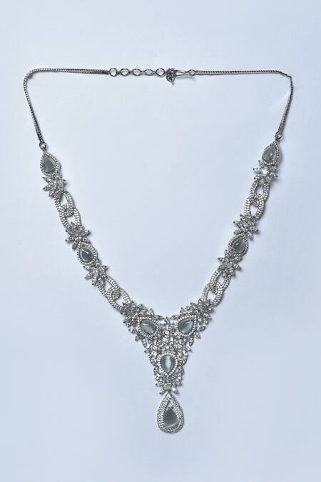 Kohar By Kanika_Grey Faux Diamonds And Stone Studded Pendant Necklace Set_Online_at_Aza_Fashions