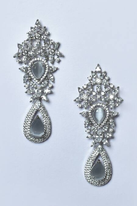 Shop_Kohar By Kanika_Grey Faux Diamonds And Stone Studded Pendant Necklace Set_Online_at_Aza_Fashions