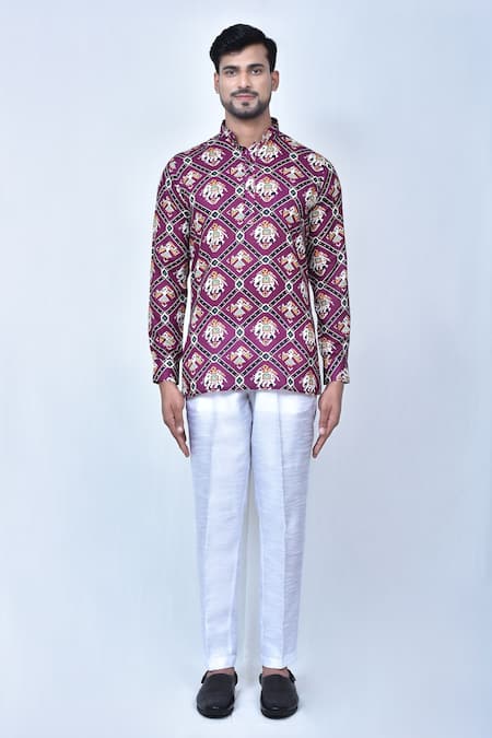 Buy_Arihant Rai Sinha_Purple Cotton, Silk Elephant Patola Print Kurta Set _Online_at_Aza_Fashions