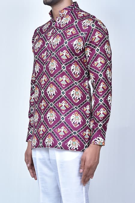 Shop_Arihant Rai Sinha_Purple Cotton, Silk Elephant Patola Print Kurta Set _Online_at_Aza_Fashions