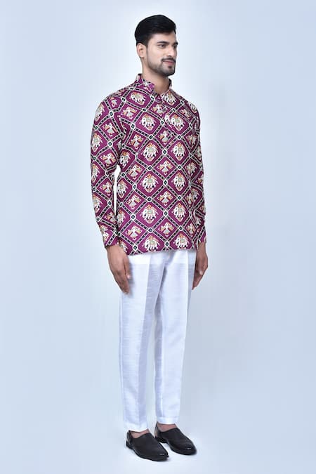 Arihant Rai Sinha_Purple Cotton, Silk Elephant Patola Print Kurta Set _at_Aza_Fashions