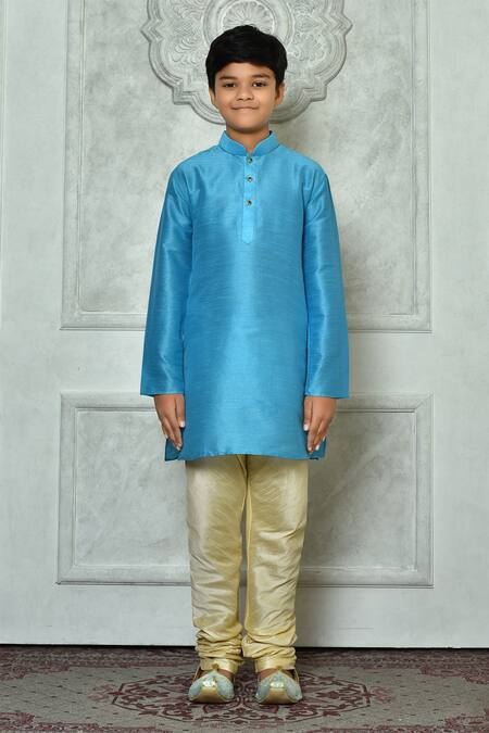 Petite Pomme_Blue Denim Full Sleeve Straight Kurta _Online_at_Aza_Fashions