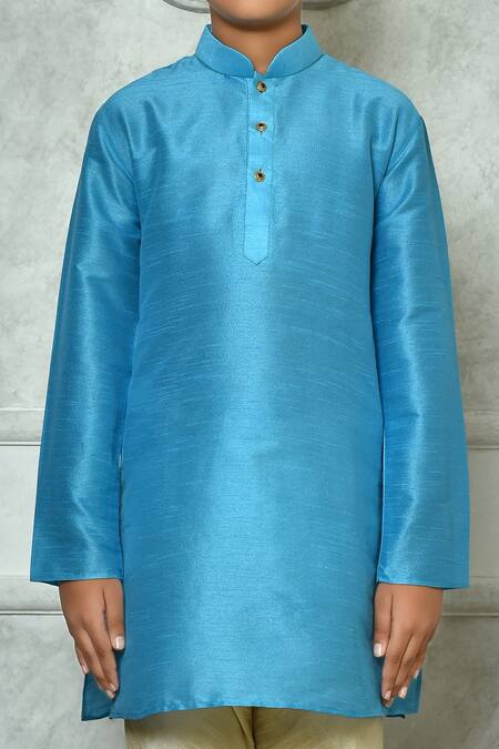 Shop_Petite Pomme_Blue Denim Full Sleeve Straight Kurta And Churidar Set _Online_at_Aza_Fashions